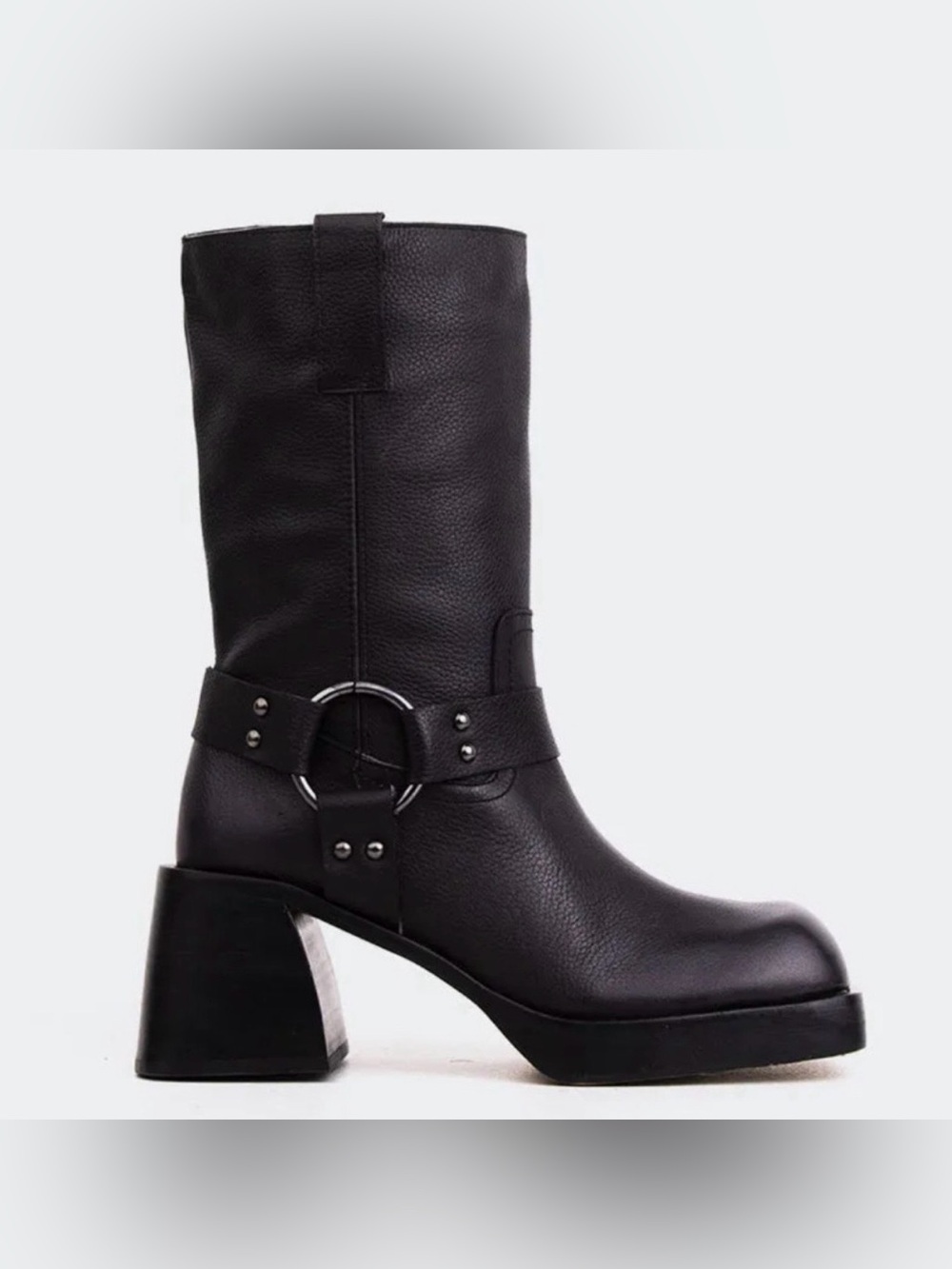 L'Intervalle Stade Matte Black Leather Harness Buckle Heeled Biker Boots 37 - Picture 1 of 6